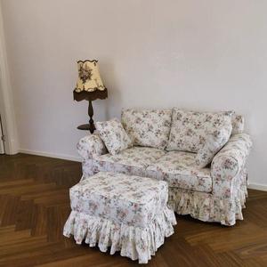 American Style Floral Print Two Seater <b>Sofa</b> With Ottoman Upholstered Foam Filling For <b>Small</b> Apartments <b>Bedrooms</b> - Product Image 1