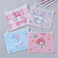 Sac à fermeture éclair Melody Cartoon Ring, étui à crayons créatif en plastique transparent givré, sac de rangement multifonctionnel mignon pour documents, Sanrio