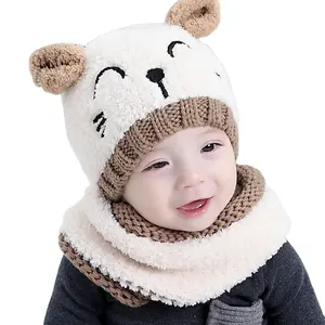 A1852 Toddler 6-12 months Scarves Hat 2pcs/set Winter Suits Knitted Neckerchief Cap Beanies Kids Baby Wool Ear Hats Scarf Sets