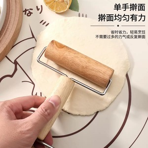 Cross-border double-headed beechwood handle rolling pin, household solid wood <b>roller</b>, dumpling wrapper press, dough sheet - Product Image 1