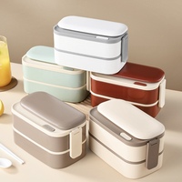 Boîte à lunch double couche en acier inoxydable micro-ondable avec baguettes et cuillères Isolation à long terme Portable pour les employés de bureau