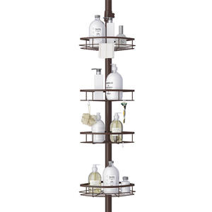 Caddy de <span class=keywords><strong>douche</strong></span> Coin 4 couches Organisateur <span class=keywords><strong>Étagère</strong></span>s en acier inoxydable antirouille Rack sans perceuse Grand poteau de stockage et de tension - Product Image 1