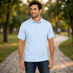 Men's <b>Light</b> Blue Short Sleeve Polo Shirt 100% Cotton Fabric Breathable Casual Style Solid Color Regular Fit - Product Image 3