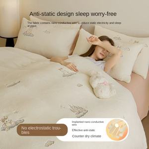 Doublure en <span class=keywords><strong>coton</strong></span> PP épais pour l'hiver Peluche super douce pour princesse Broderie de dessin animé Corail Parure de lit quatre pièces avec drap de velours - Product Image 3