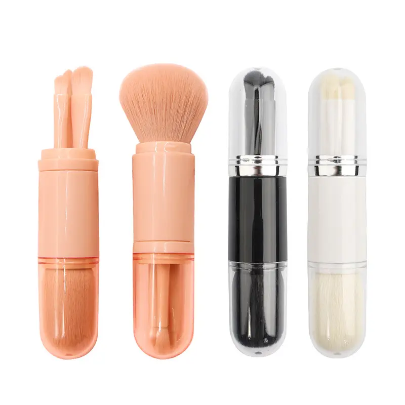 Nieuwe Stijl Draagbare Soft Make Borstel Dubbelzijdig Intrekbare 4 In 1 Mini Draagbare Reizen Make-Up Borstel Set