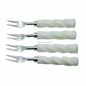 Set of 4 Pieces Metal Forks Set With White <b>Resin</b> Handle Stainless Steel Home Hotel <b>Table</b> <b>Top</b> Fruit Piker Forks - Product Image 1