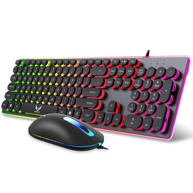 Rainbow Backlit Wired Keyboard and Mouse Combo 104-Key Keyboard Mouse Set with Laser-Engraved Keys 1200DPI Mouse for Desktop
