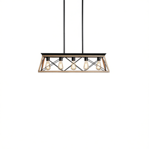Modern Metal Cage 32 Inch Rectangle Pendant Chandelier Adjustable Hanging <b>Light</b> for <b>Dining</b> Room E26 Bulb Base Black Finish - Product Image 1