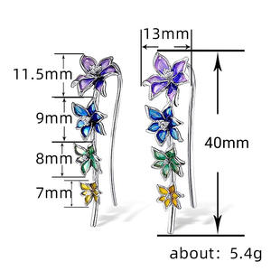 Boucles d'oreilles pendantes en forme de fleur pour femmes, plaquées argent, avec cristaux et strass, en alliage, bijoux de fête, style romantique, boucles d'oreilles tendance - Product Image 5