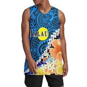 Seragam Basket Kustom Grosir Mikronesia Palau Motif Bunga Hibiscus Pakaian Tim Olahraga Pria - Product Image 4