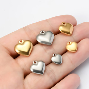 Dropshipping Breloques en acier inoxydable plaqué or 18 carats, forme cœur, sertissage clos, anti-ternissement, vierges, pour création DIY, tendance, unisexe, pour fête - Product Image 3