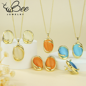 Conjunto de joyería de cristal con piedras de colores de Hawái de verano, collar y aretes de diamantes de imitación azules naturales, conjuntos de joyería para mujeres indias - Product Image 3