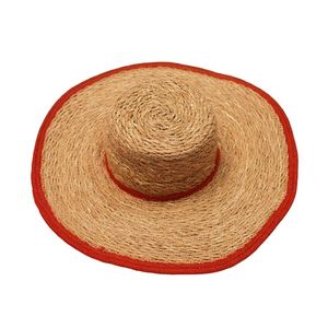Wide Brim Straw <b>Sombrero</b> Hat Natural Grass Red Trim Unisex Adult Beach Sun Protection - Product Image 3