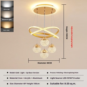 Lampadario LED <span class=keywords><strong>Moderno</strong></span> Minimalista a Sospensione Centrale con Altezza Regolabile, Telecomando, Finitura Oro e Paralume in Cristallo per <span class=keywords><strong>Soggiorno</strong></span> di Lusso - Product Image 6