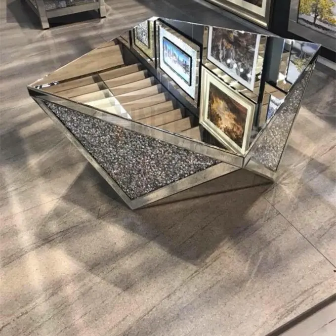 Tavolino da caffè a specchio con diamante frantumato a triangolo quadrato di fabbrica