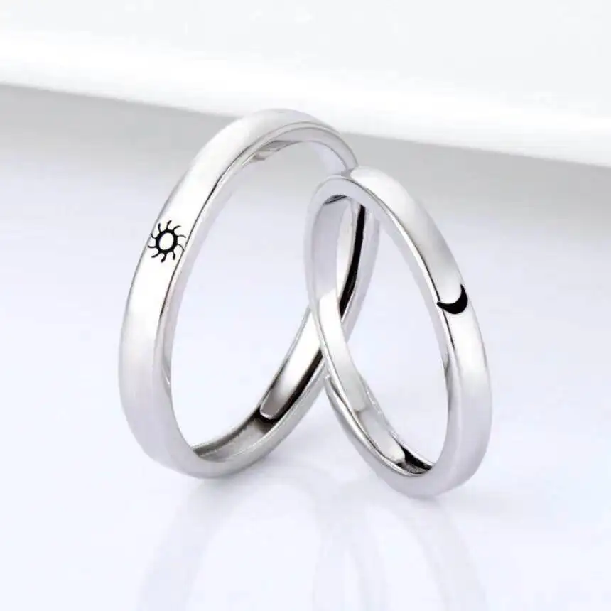 2021 Wholesale Couple Rings Set Lovers Contracted Open Copper Men Women Sun and Moon Wedding Adjustable Ring For Woman