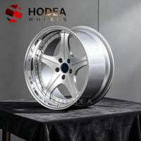 Jantes classiques JDM 5 branches à déport profond, finition argent brossé + lèvre polie, compatibles voitures US/JDM, PCD/ET/couleur personnalisables
