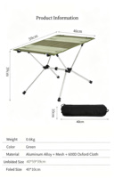 Table de camping pliable d'extérieur, cadre en aluminium ultraléger, plateau en tissu maillé, bureau de camping compact pour la randonnée et le trekking