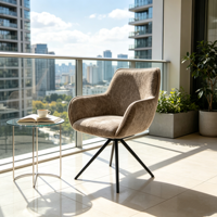 Fauteuil pivotant en tissu de qualité supérieure avec siège rembourré doux, dossier haut et base étoile en métal stable pour salon et maison