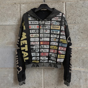 Wholesale Screen Printed Waffle Cropped Hoodies Vintage Acid Wash Distressed Zip up Hoodie Custom Logo Heavyweight Cotton Hoodie - Product Image 1
