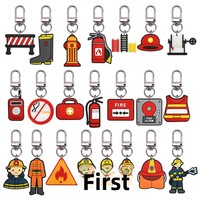 Porte-clés en PVC souple motif pompier de dessin animé, tendance, non toxique, pendentif de sac, cadeau, accessoires de bijoux DIY, transfrontalier
