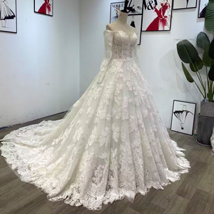 Custom Wholesale Wedding Dress Elegant Women Long Sleeve French Lace Bridal Dresses Vestidoes Wm91 - Product Image 3