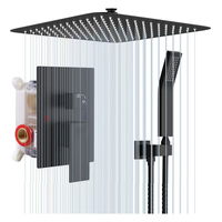 Pommeau de douche carré moderne en acier inoxydable noir Libert G-18 avec système d'eau chaude/froide et robinet de douche pliable pour salle de bain