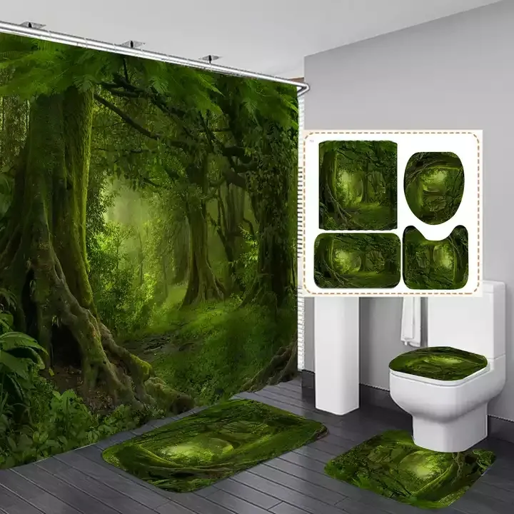 Foresta fantasia fiaba albero impermeabile in poliestere tessuto doccia tenda da bagno con luci magiche