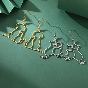 Myshape anting-anting Juntai liontin anjing dan kucing wanita anting-anting baja tahan karat hewan berongga indah hadiah perhiasan kekasih hewan peliharaan grosir - Product Image 1