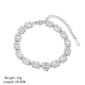 Pulsera de tenis rectangular de oro con circonitas, de acero inoxidable, impermeable e hipoalergénica, elegante y geométrica, a la moda, para mujer. - Product Image 2