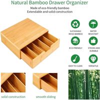 Organizador de Escritorio de Bambú Natural con Cajón, Caja de Almacenamiento para Manualidades, Bandeja para Papel y Suministros de Oficina