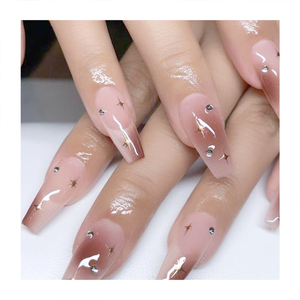 Gran oferta, <span class=keywords><strong>uñas</strong></span> de arte cuadradas largas, espejo, puntas de <span class=keywords><strong>uñas</strong></span> desnudas, colocación de <span class=keywords><strong>uñas</strong></span> azul <span class=keywords><strong>claro</strong></span> y flores rosas hechas a mano, <span class=keywords><strong>Uñas</strong></span> postizas artísticas - Product Image 6
