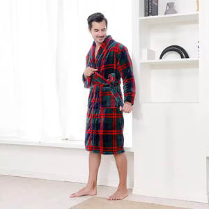 Factory Luxury Fuzzy <strong>Personalised</strong> <strong>Bathrobes</strong> Winter Men Premium Thick Adult Couple <strong>Bathrobes</strong> Checker Print <strong>Bathrobe</strong> Manufacturer - Product Image 5