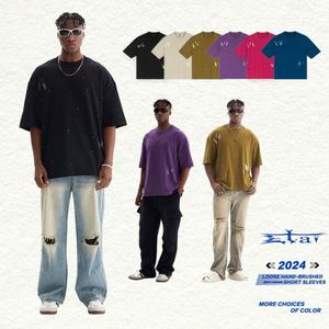 เสื้อยืดผู้ชายผ้าฝ้ายวินเทจฟอกสีได้ไซส์ใหญ่พิเศษใส่ได้ทั้งผู้ชายและผู้หญิง260Gsm หรูหรา - Product Image 1