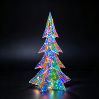 Statue de sapin de Noël holographique 3D lumineuse prismatique irisée LED, faite à la main, écologique, alimentée par USB, cordon de 1,5 m, en plastique