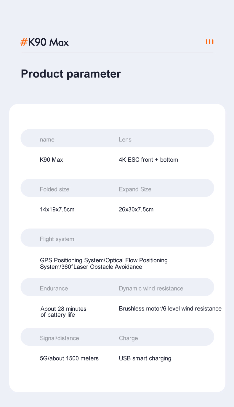 K90 Max drone, Lens K90 Max 4K ESC front bottom Folded size 14x19x7