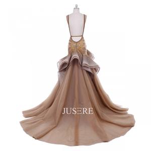 فستان سهرة كلاسيكي كلاسيكي ذهبي مدني مكشكش قطار مقاس كبير فستان مخصص للنساء فستان رسمي لأم العروس - Product Image 5