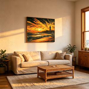 Stampa su Tela 40x60cm Faro Costiero con Gabbiani in Volo Sopra un Paesaggio al Tramonto sulla Spiaggia, Arte Murale <span class=keywords><strong>per</strong></span> Decorazioni Interne - Product Image 4