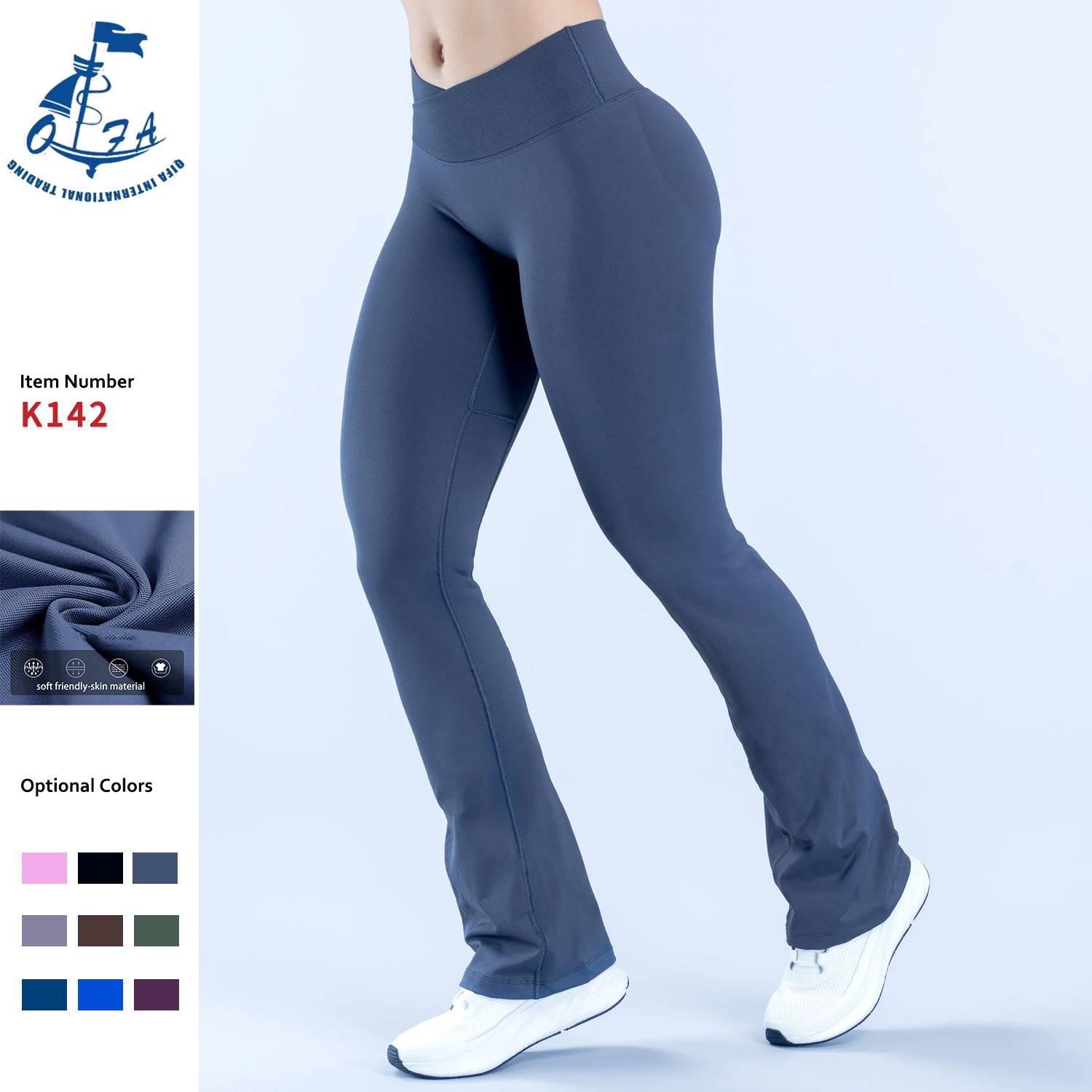 QIFA Seamless Front v Wist Stretch Elastic Yoga Leggings Gym Fitness Wide Leg Yoga Pants Running Workout Sports Wear