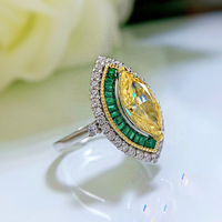 Nouvelle bague de luxe en argent S925 avec 6 * 13 diamants en carbone élevé, bague en forme d'œil de cheval en diamant jaune