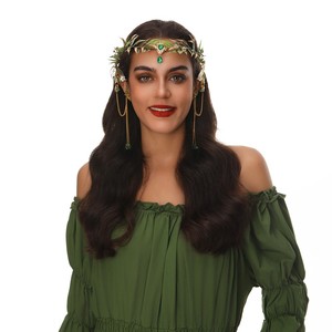 Serre-tête baroque fait main avec guirlande de cristaux, feuilles artificielles et ruban, couronne de mariée avec boucles d'oreilles - Product Image 1
