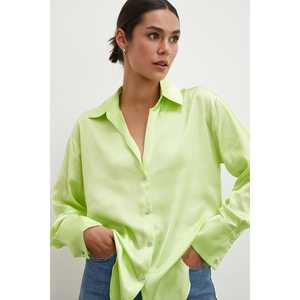 Chemise en satin basique pour femme, verte, boutonnée, décontractée, pour tous les jours - Product Image 1