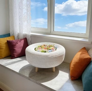 Mesa <span class=keywords><strong>de</strong></span> <span class=keywords><strong>Centro</strong></span> Bohemia con Diseño Floral, Tejida a Mano, <span class=keywords><strong>de</strong></span> Cáñamo Natural y Madera, Artesanía para Decoración del Hogar y Sala <span class=keywords><strong>de</strong></span> Estar - Product Image 2