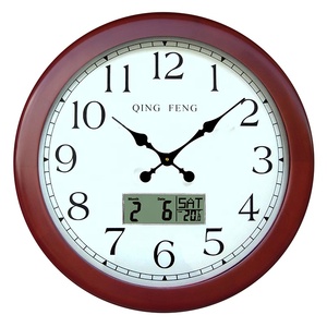 Đồng Hồ Treo Tường Kiểu Cổ Bằng Gỗ Có Đèn Led, Khung Gỗ Cỡ Lớn 24Inch, Hiển Thị Ngày Tháng, Nhiệt Độ - Product Image 1