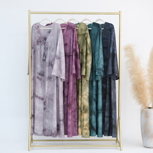 Nouvelle Abaya Ramadan EID 2026 en satin avec nœud papillon imprimé marbré, robe musulmane pour femmes, vêtements islamiques, abaya modeste ouverte pour femmes - Product Image 5