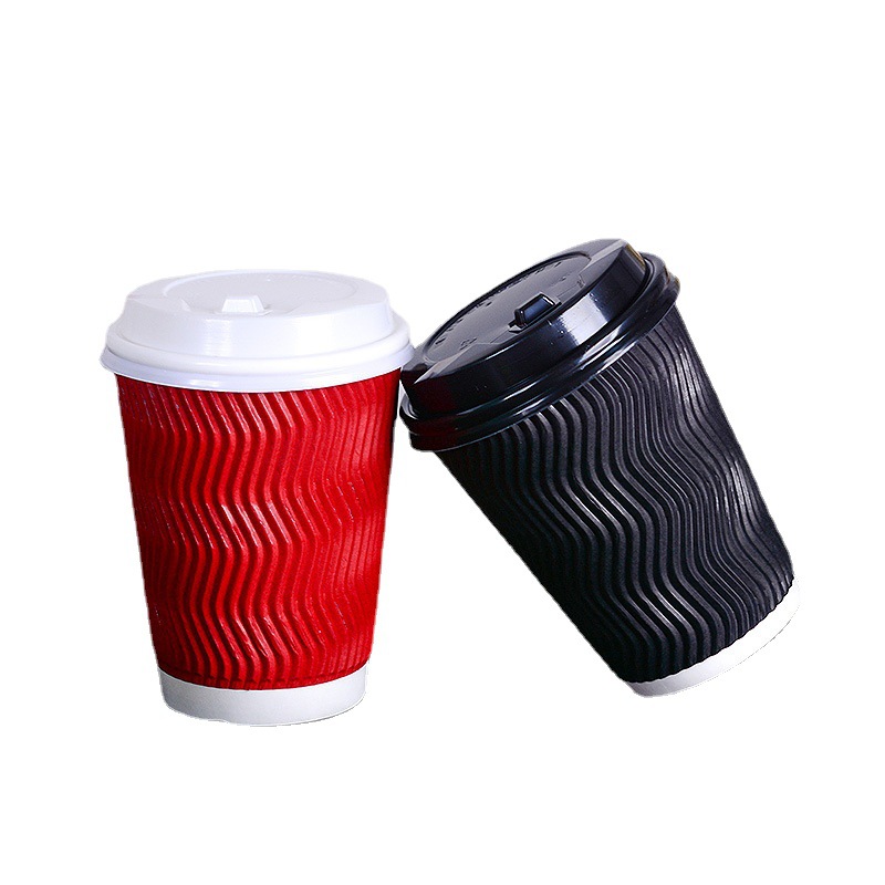 Disposable Coffee Paper Cup Anti-scalding Corrugated Cup Double Layer Thickened Packaging Cup with Lid