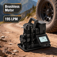 Compresseur d'air portable robuste 12V à moteur sans balais, refroidi par air, 195LPM, sans huile, 4 voies, pour pneus, tout-terrain