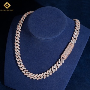 Women's White Rose Gold Plated 18K Solid Gold Moissanite <b>Statement</b> <b>Necklace</b> Baguette Cut GRA Certified Luxury Geometric Design - Product Image 5