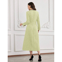 Fabricant OEM ODM sur mesure, Robe longue en tweed vert pour femme, col carré, manches longues, bordure tressée, coupe trapèze, pour soirée, hiver, logo personnalisé