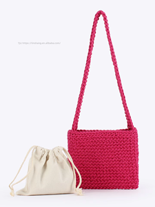 Women's Casual Shoulder Cotton Rope Woven Bag Small <b>Square</b> Solid Color String Closure Tanjing - Product Image 2